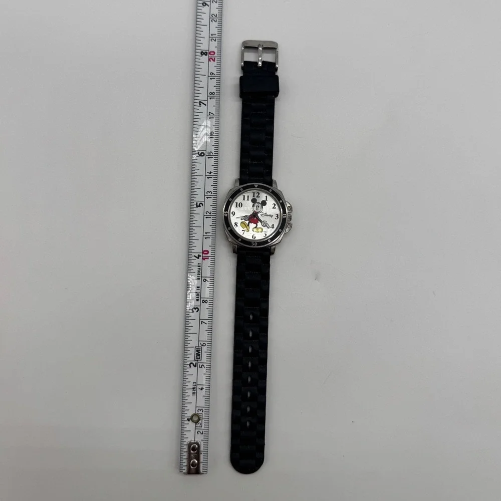 Disney Mickey Mouse Accutime Watch Corp MK1080 Silver Dial Black Rubber Strap